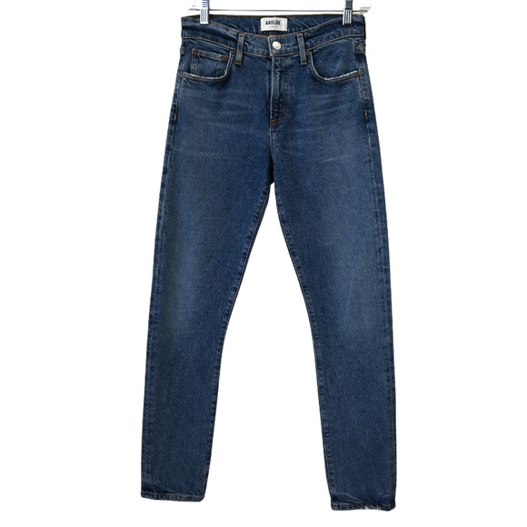 Agolde Toni Straight Jeans Size 24 Blue Medium Wash Mid Rise Pockets Stretch - Picture 1 of 7
